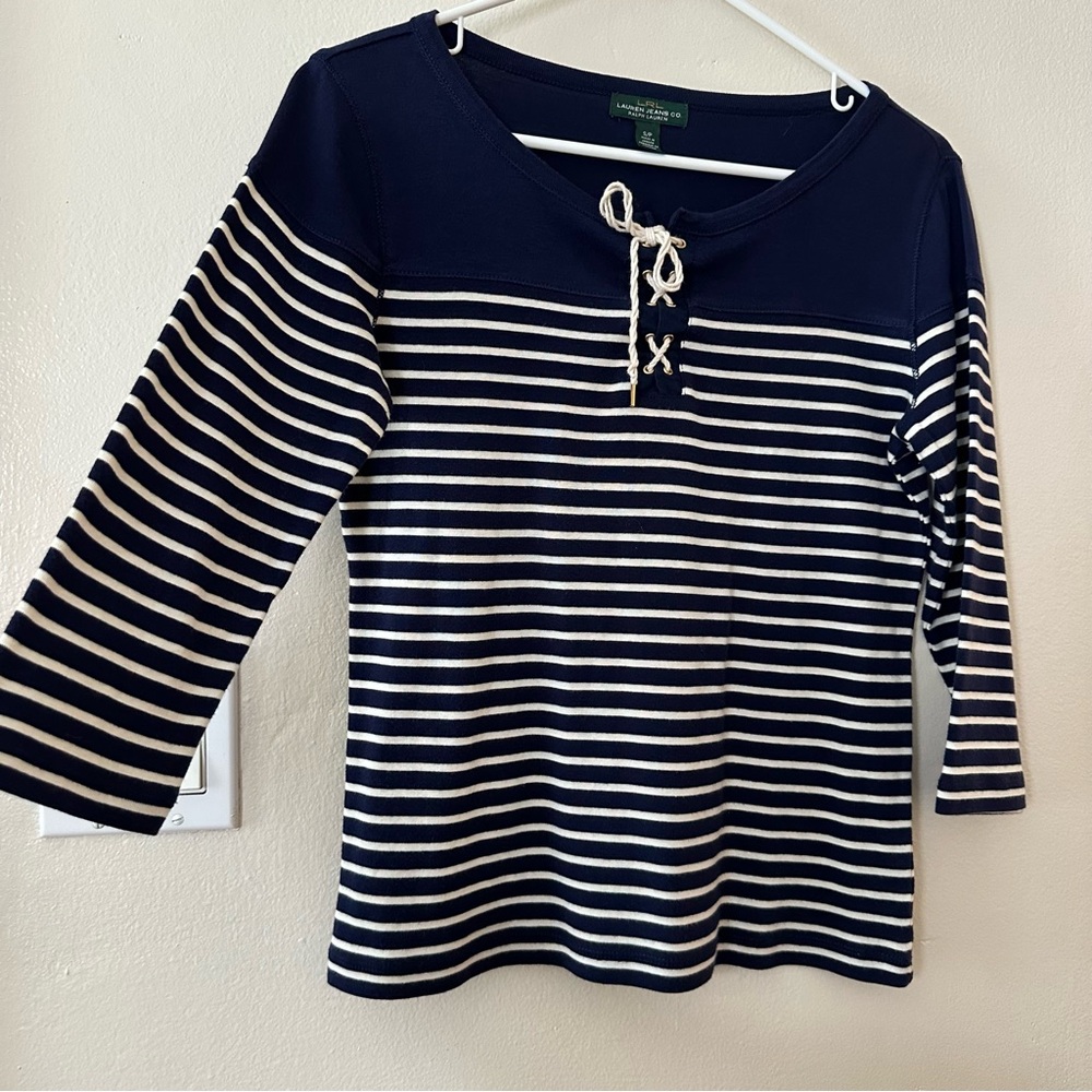 Ralph Lauren Top Striped Lace Up Coastal Nautical Old Money Preppy Size S